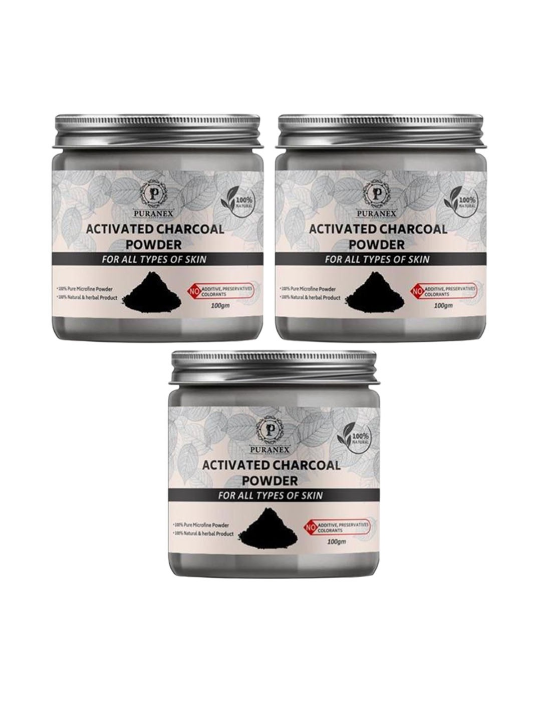 

Puranex Set Of 3 Activated Charcoal Powder - 100 gm Each, White