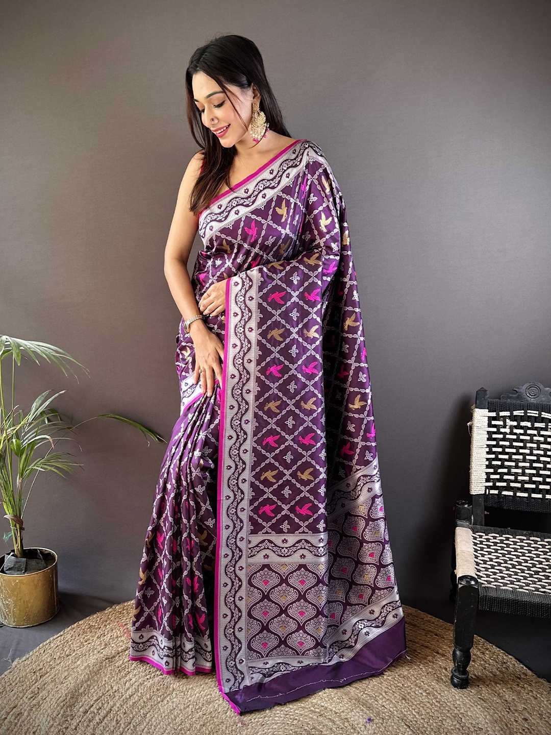 

Panzora Woven Design Zari Silk Blend Designer Banarasi Saree, Purple