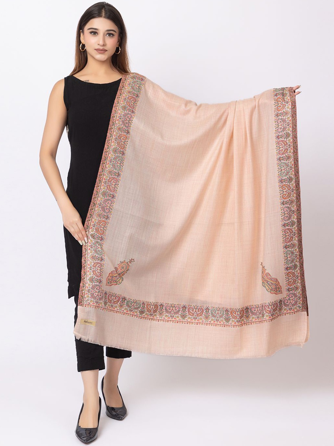 

PASHGIRI Women Paisley Embroidered Shawl, Camel brown