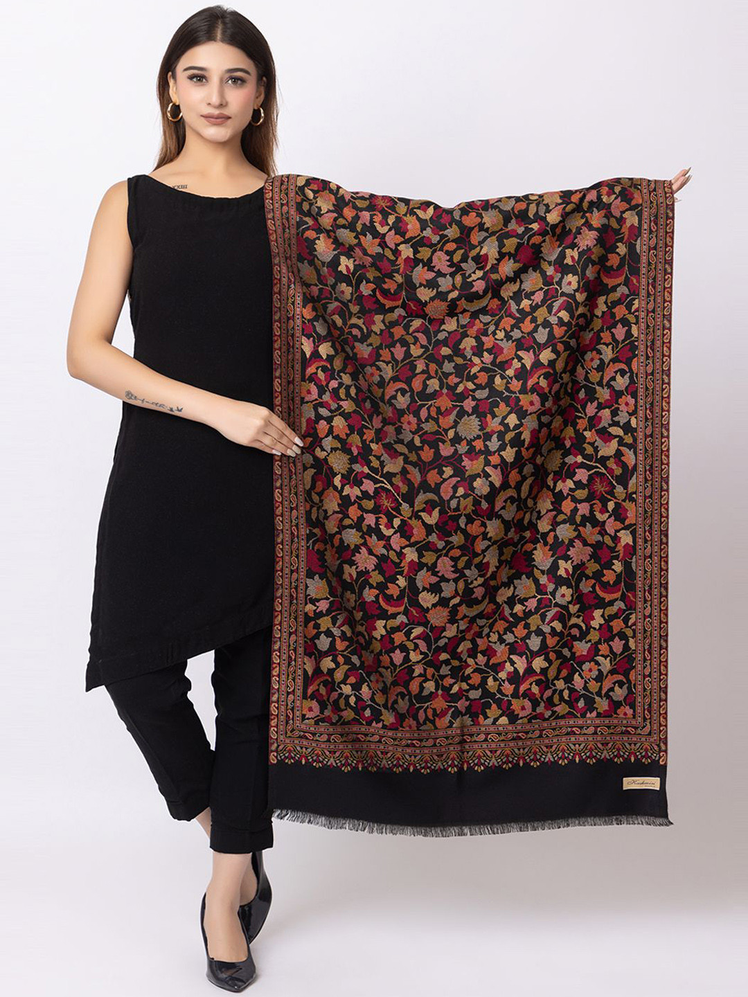 

PASHGIRI Women Floral Embroidered Shawl, Black