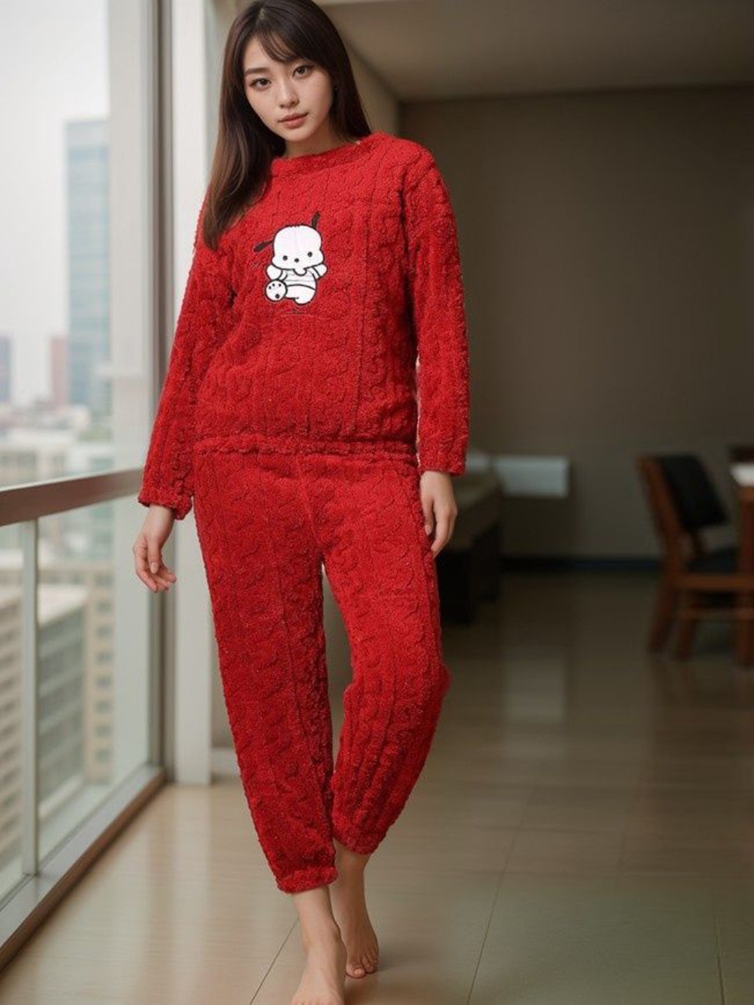 

BAESD Printed Round Neck Night Suits, Maroon
