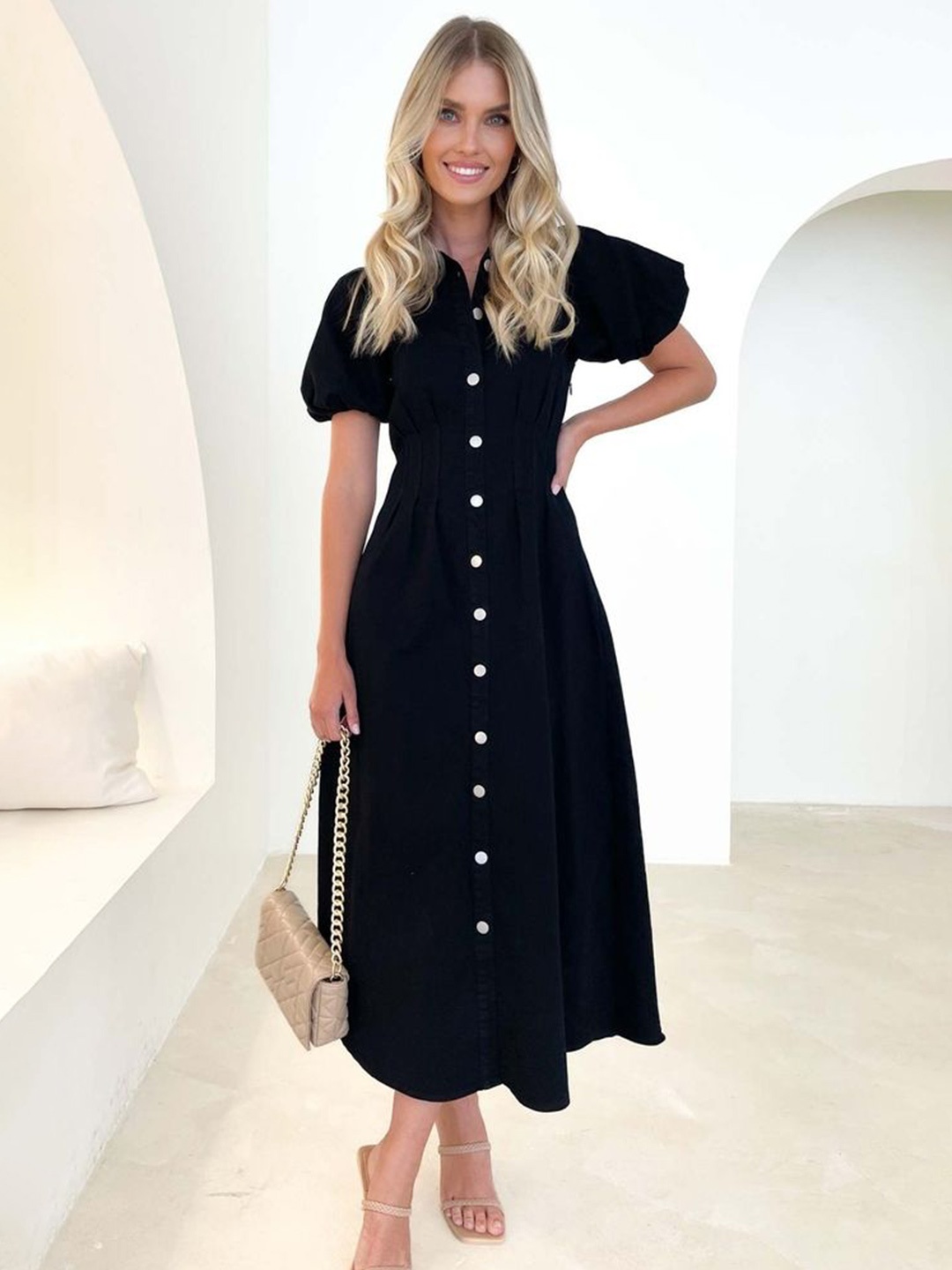 

LULU & SKY Shirt Midi Dress, Black