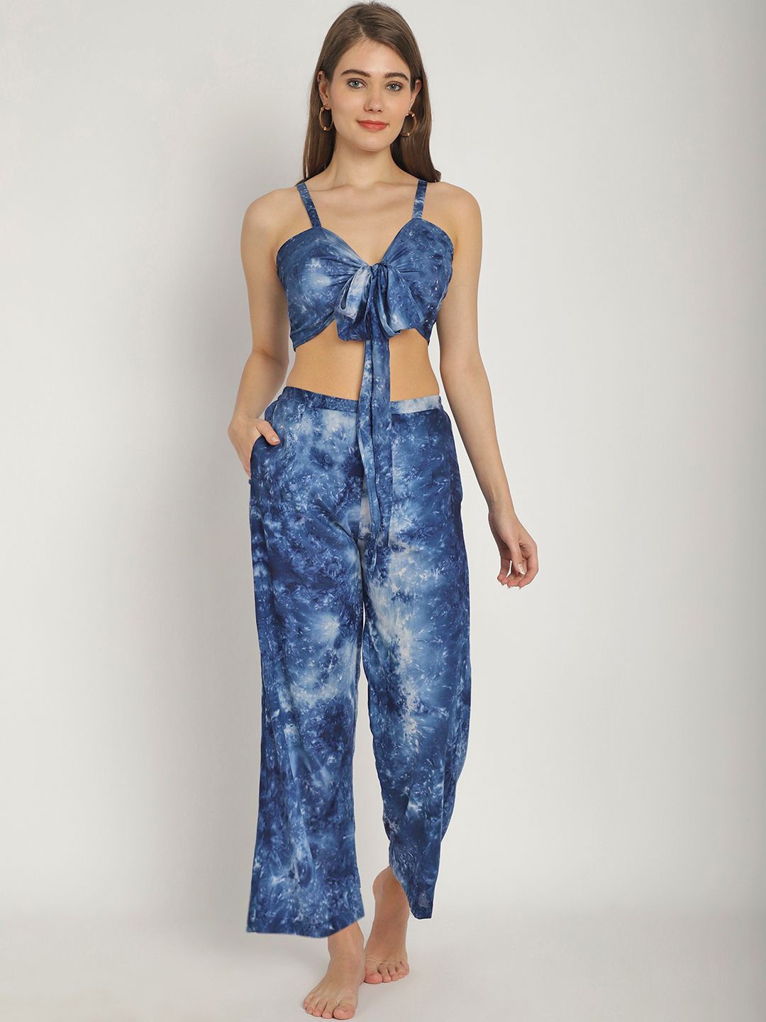 

Blissence Printed Top & Trousers Cover Up Set, Blue