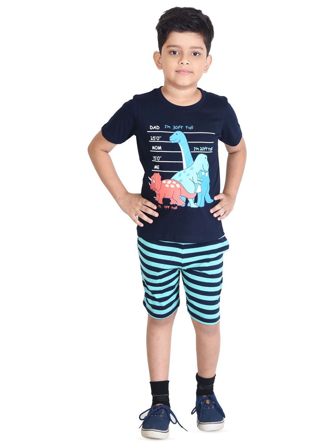 

Clothe Funn Boys Printed T-shirt with Shorts, Navy blue