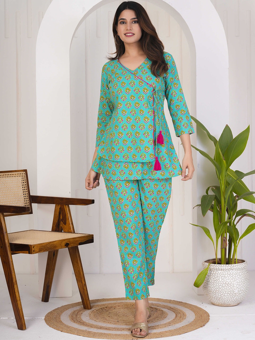

KALINI Printed Top With Trouser Co-Ords, Blue