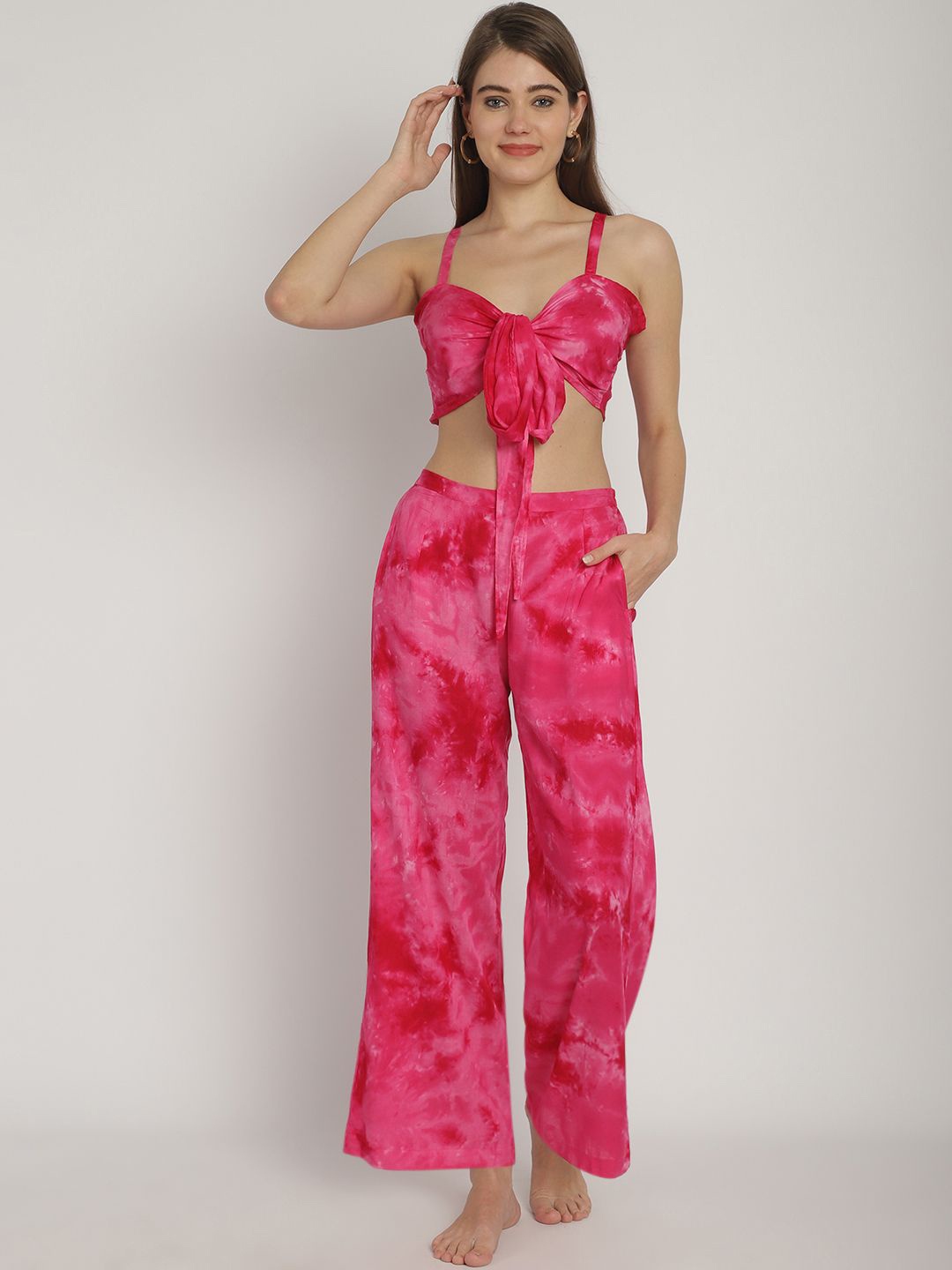 

Blissence Printed Top & Trousers Swim Cover Up Set, Pink