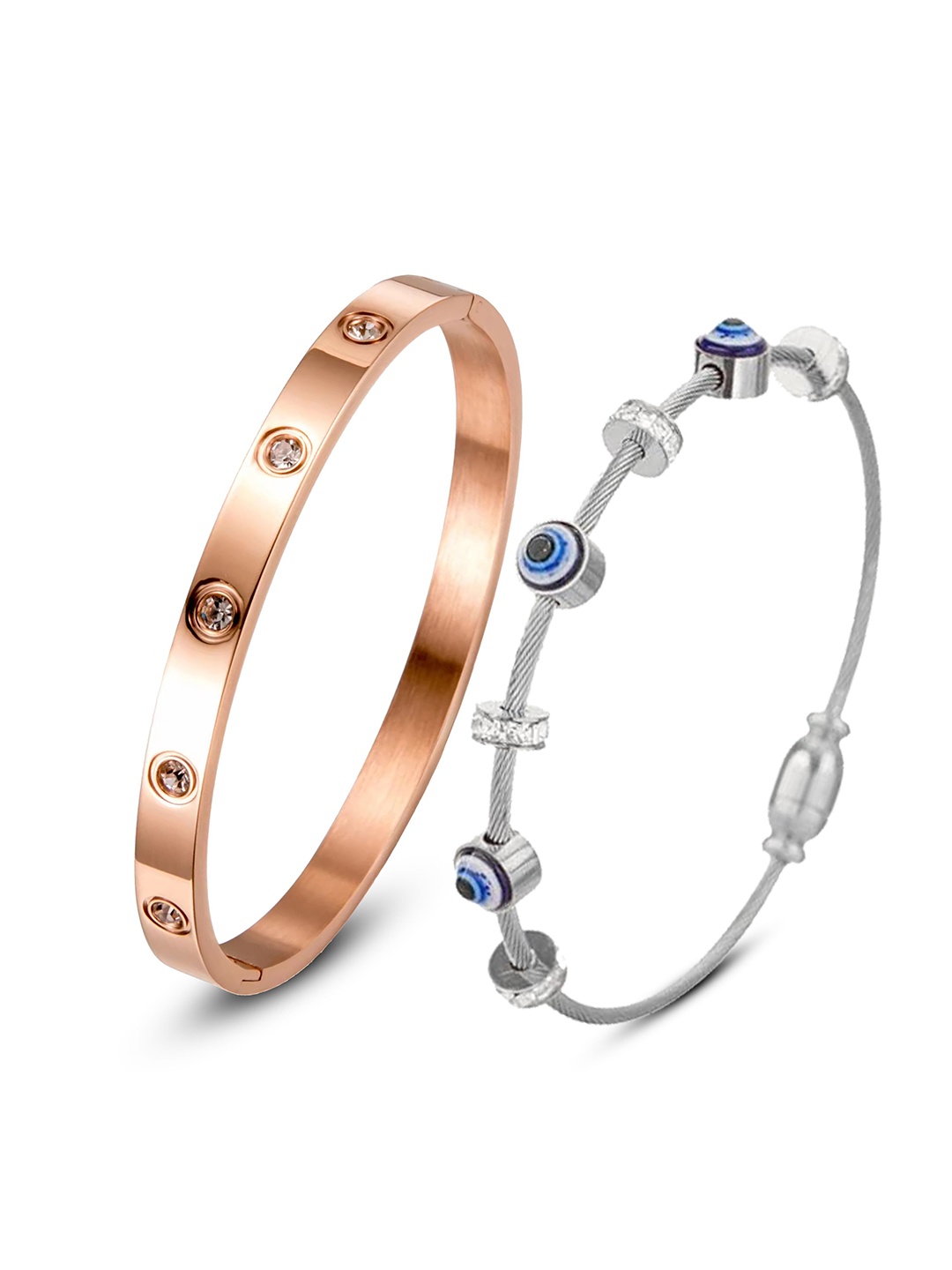 

MEENAZ Women 2 American Diamond Antique Rose Gold-Plated Kada Bracelet