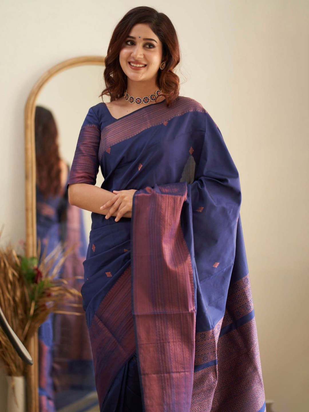 

Wuxi Ethnic Motifs Zari Pure Silk Banarasi Saree, Blue