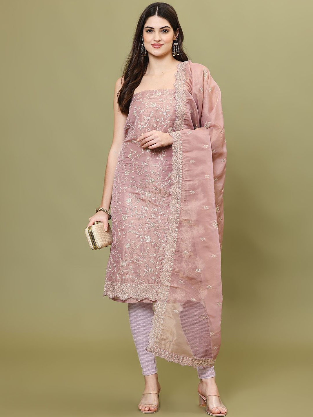 

Meena Bazaar Embroidered Unstitched Dress Material, Pink