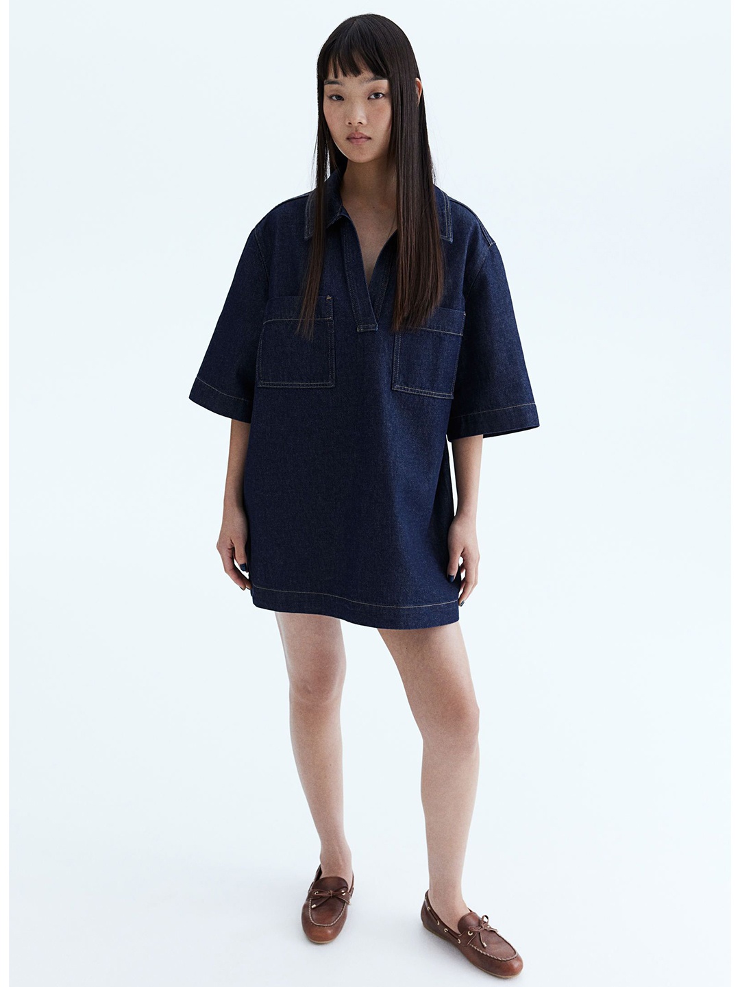 

H&M Collared Denim Dress, Blue