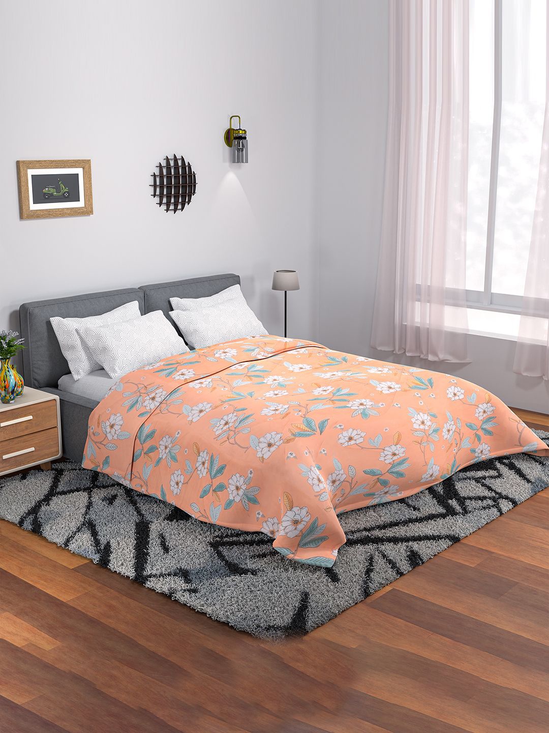 

Kuber Industries Peach-Coloured & Grey Floral Mild Winter 300 GSM Double Bed Comforter