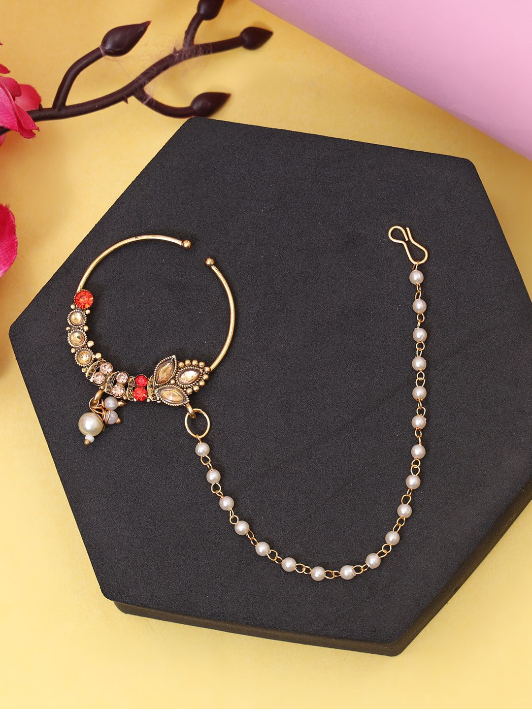 

Styled Diva Gold-Plated Pearls Chained Nosepin