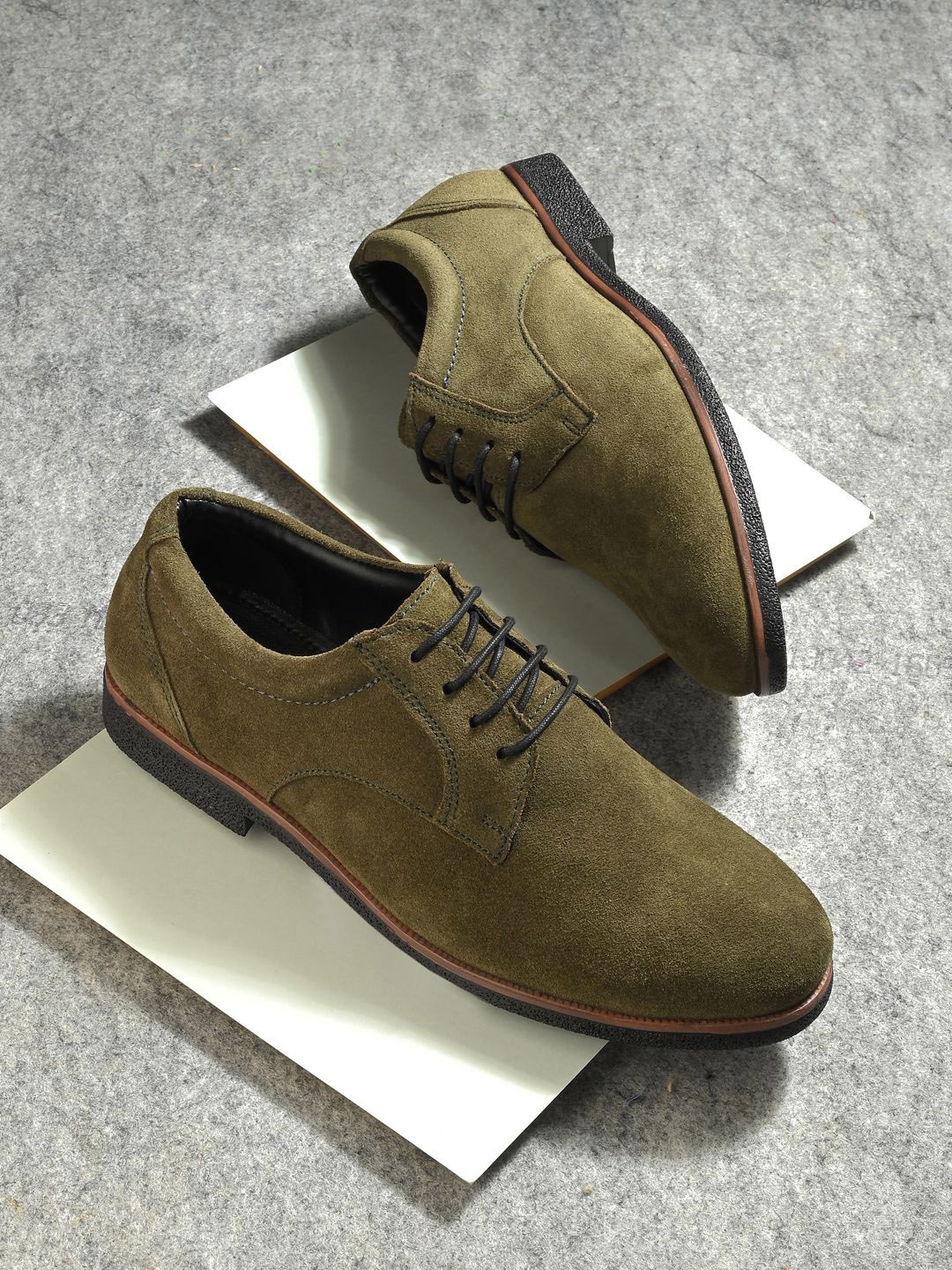 

CARLO ROMANO Men Leather Formal Derbys, Olive