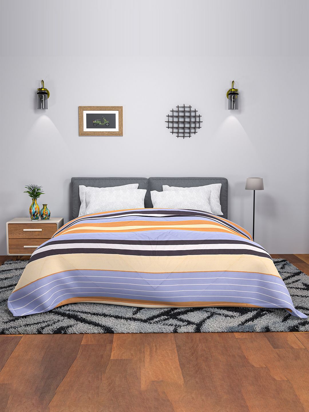 

Kuber Industries Brown & Purple Striped Mild Winter 300 GSM Double Bed Comforter
