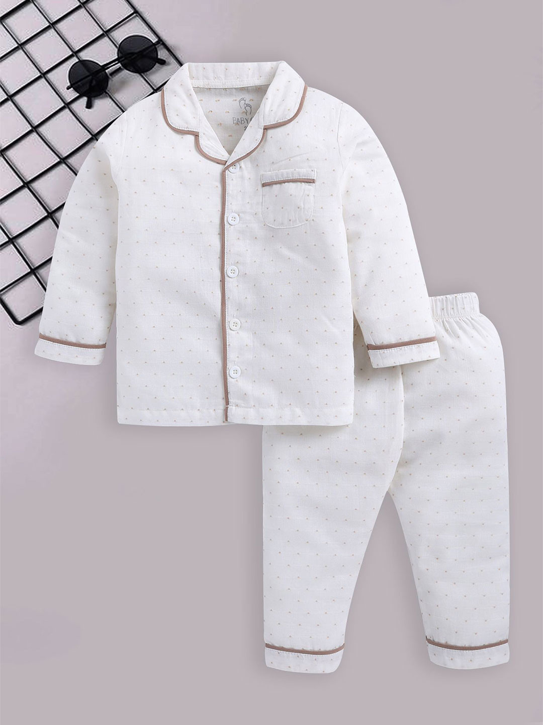 

BABY GO Boys Printed Shirt with Pyjamas, White