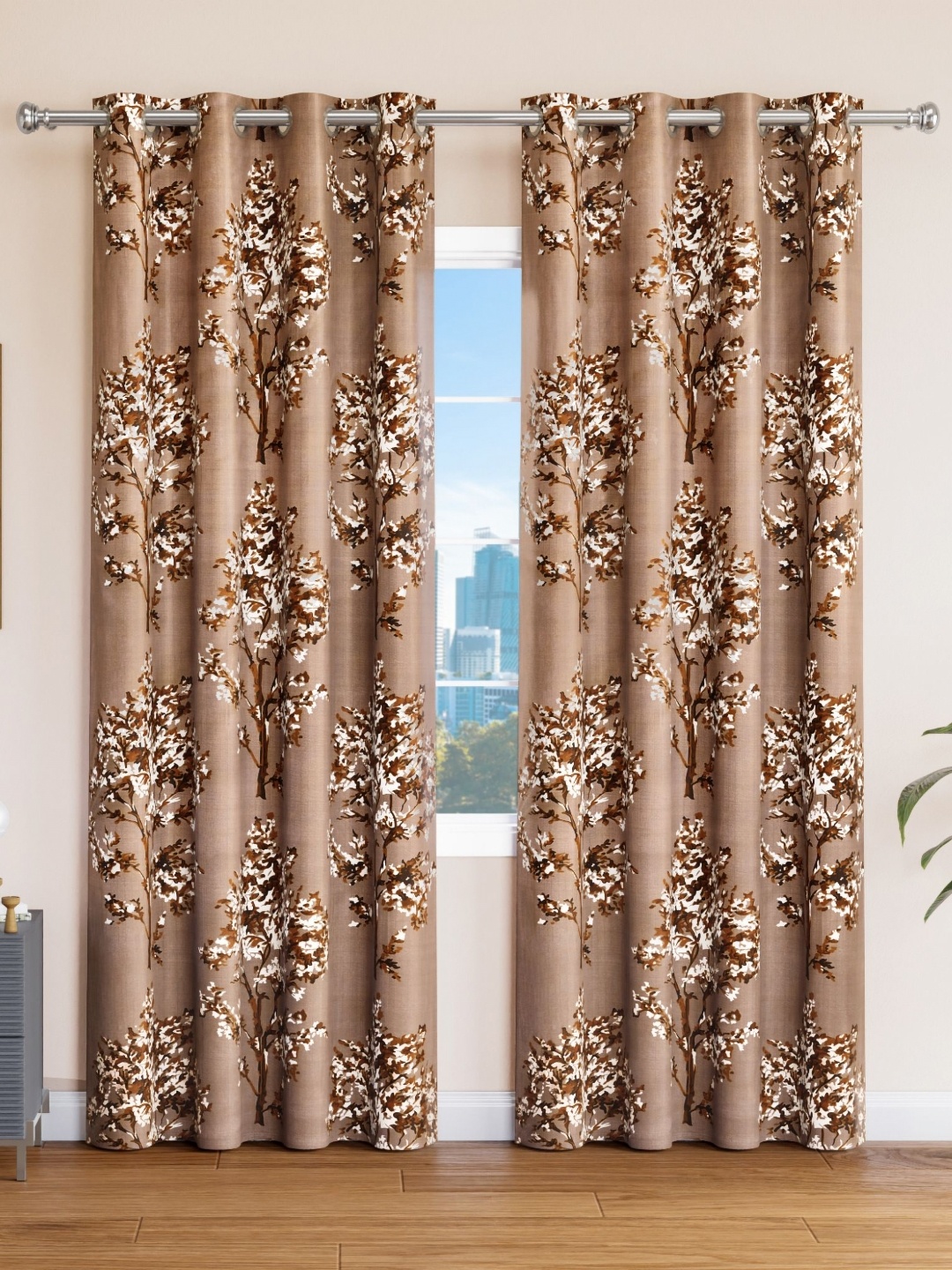 

Aura Brown Set of 2 Floral Door Curtain