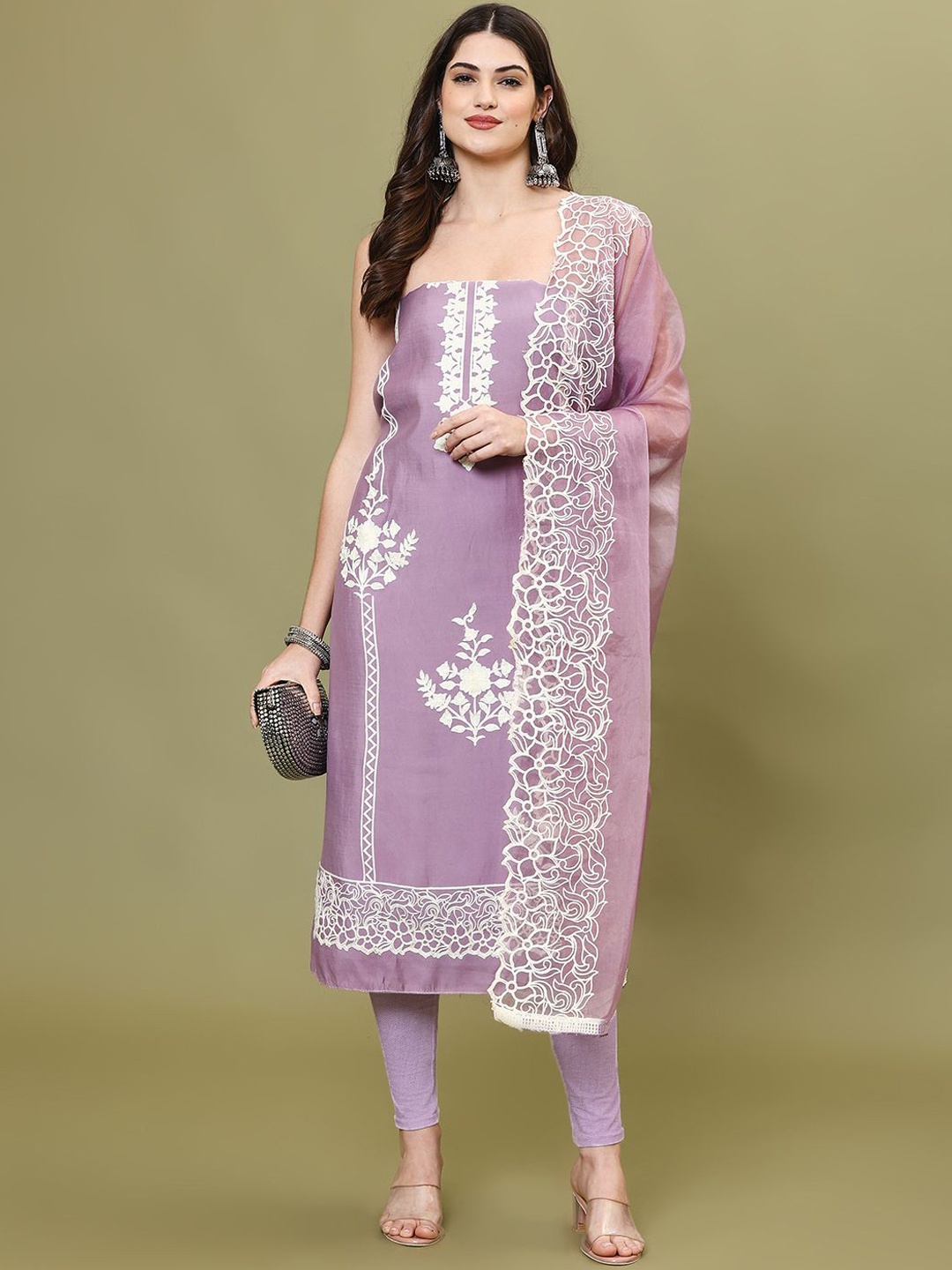 

Meena Bazaar Embroidered Art Silk Unstitched Dress Material, Purple