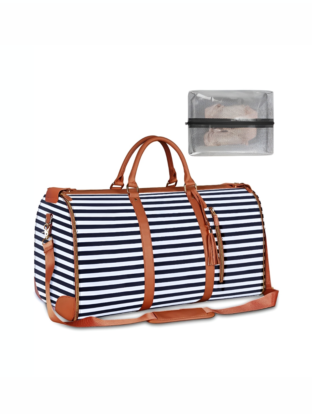 

HOUSE OF QUIRK Black & White Striped 2 In 1 Convertible Travel Duffel Bag