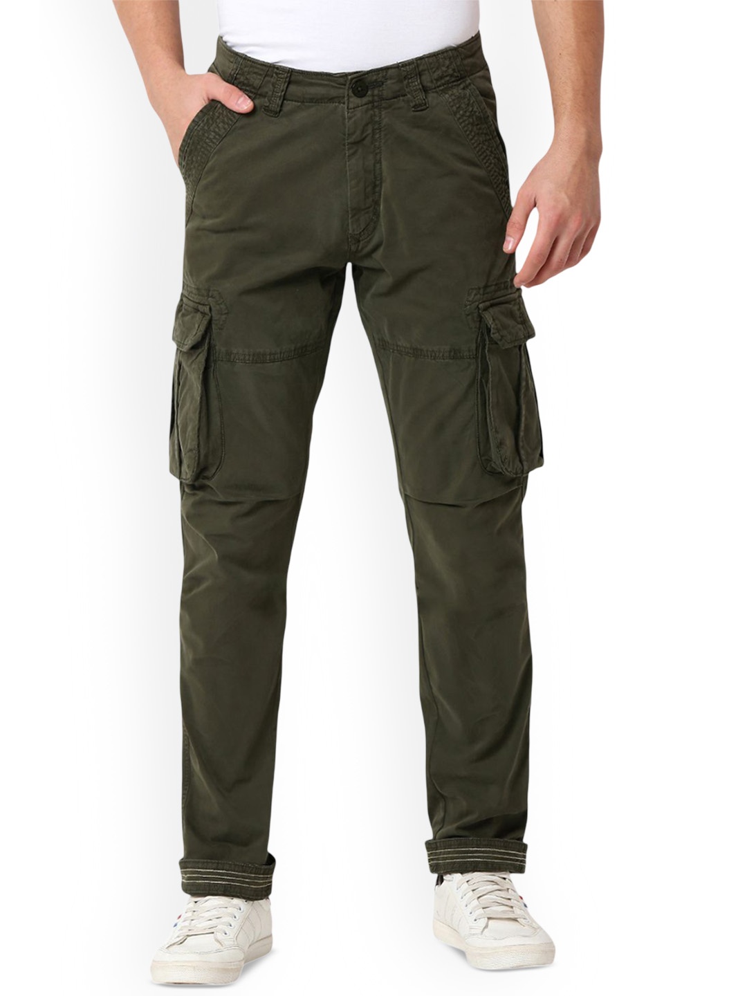 

SPYKAR Cotton Mid Rise Cargo Trousers, Green