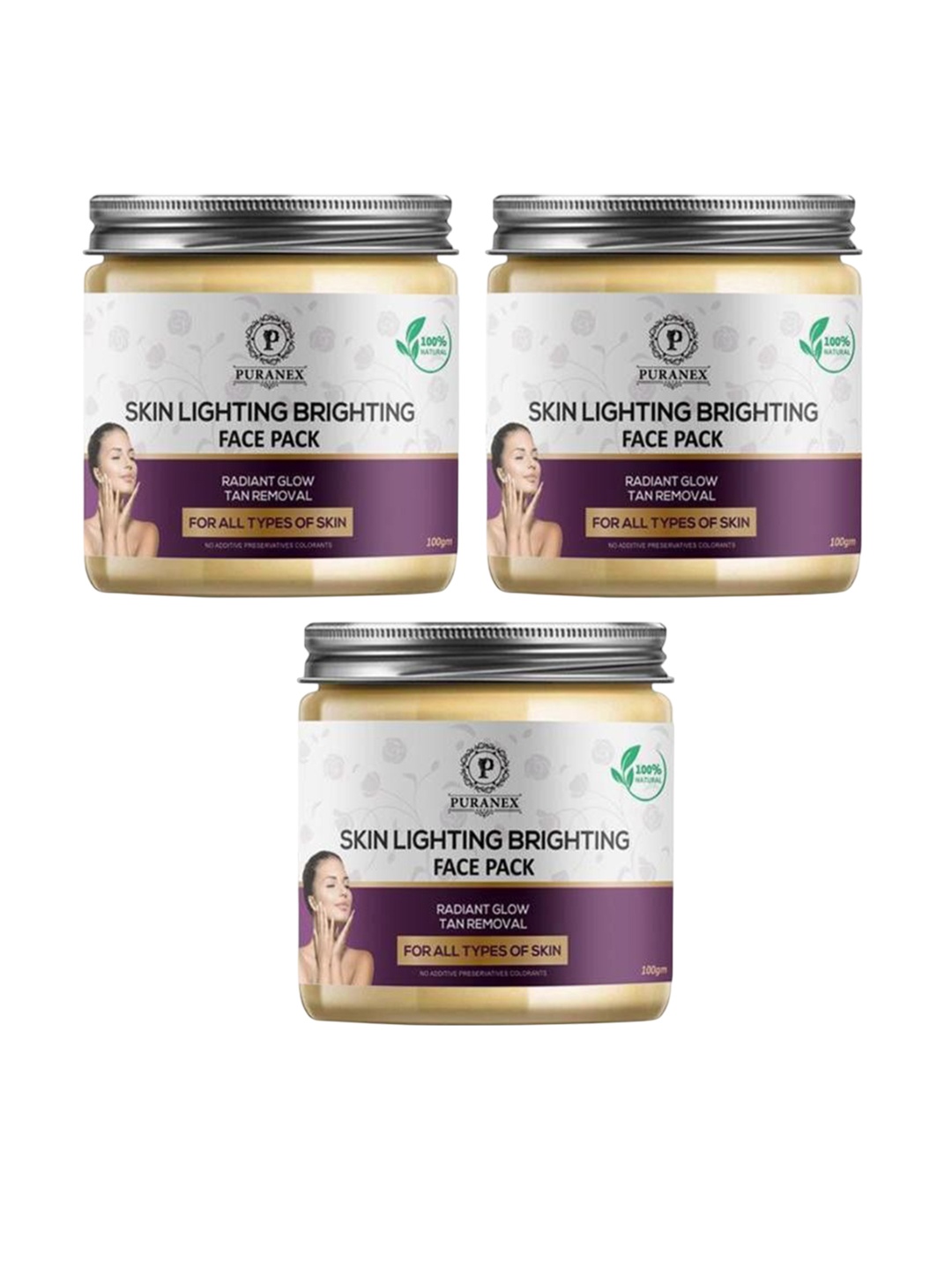 

Puranex Set Of 3 Skin Lightening & Brightening Face Pack - 100 g Each, White