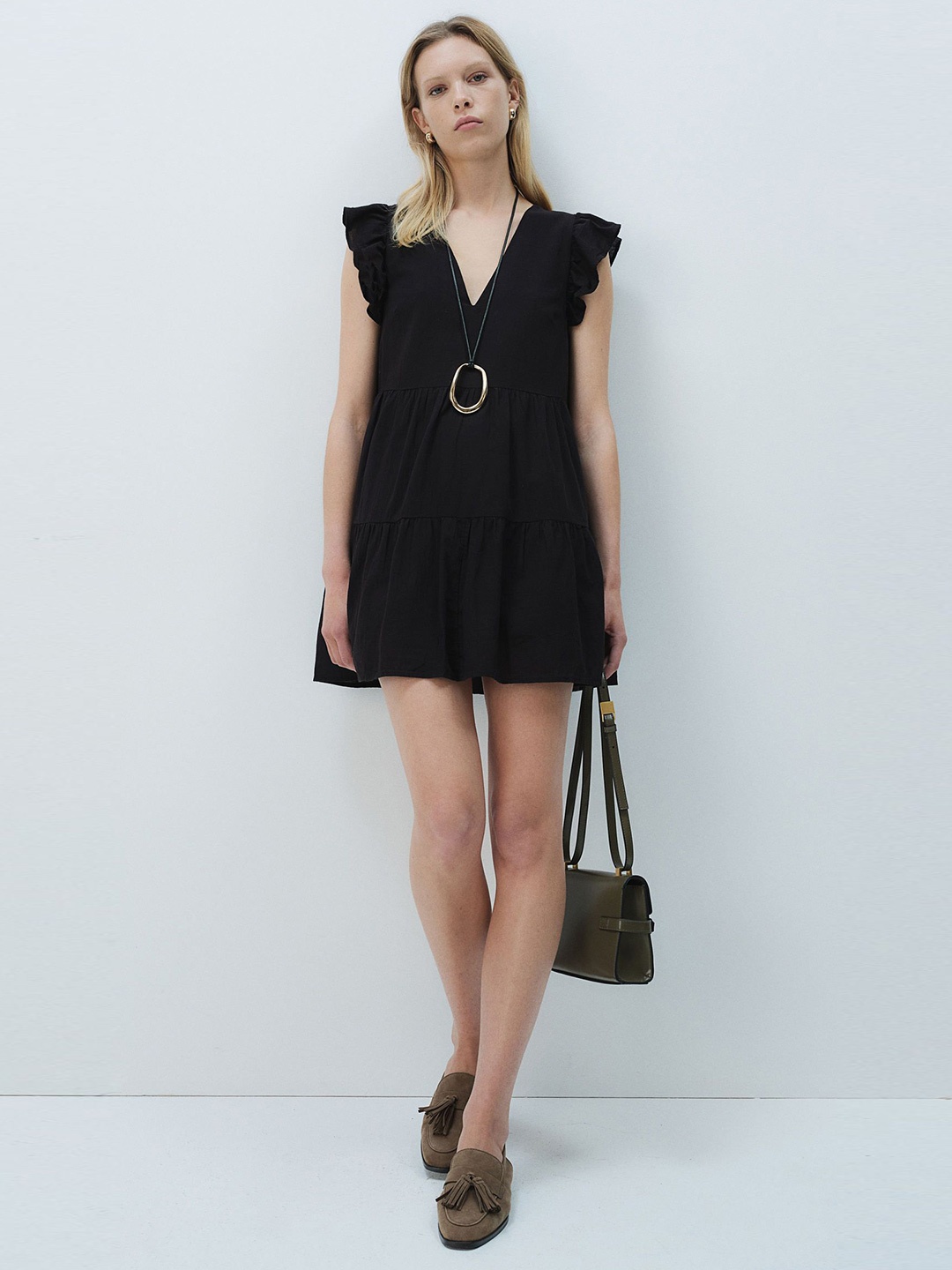 

H&M Women Flutter-Sleeved A-Line Dress, Black