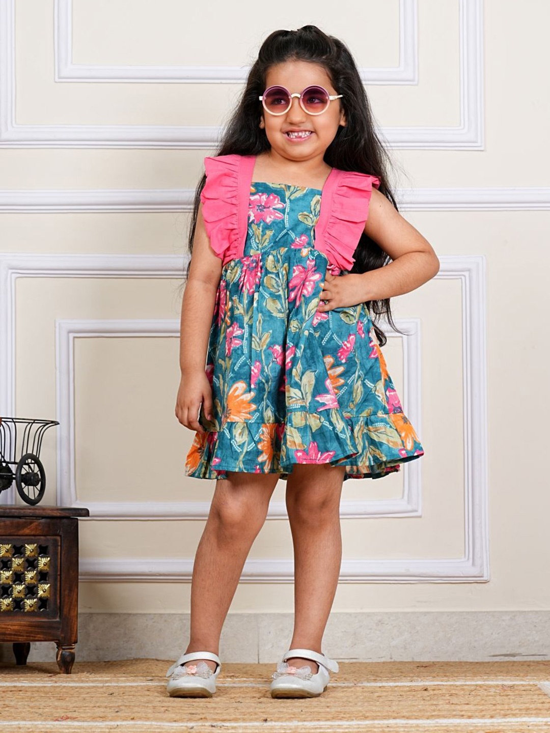 

COTLAND FASHION Floral Print A-Line Dress, Turquoise blue