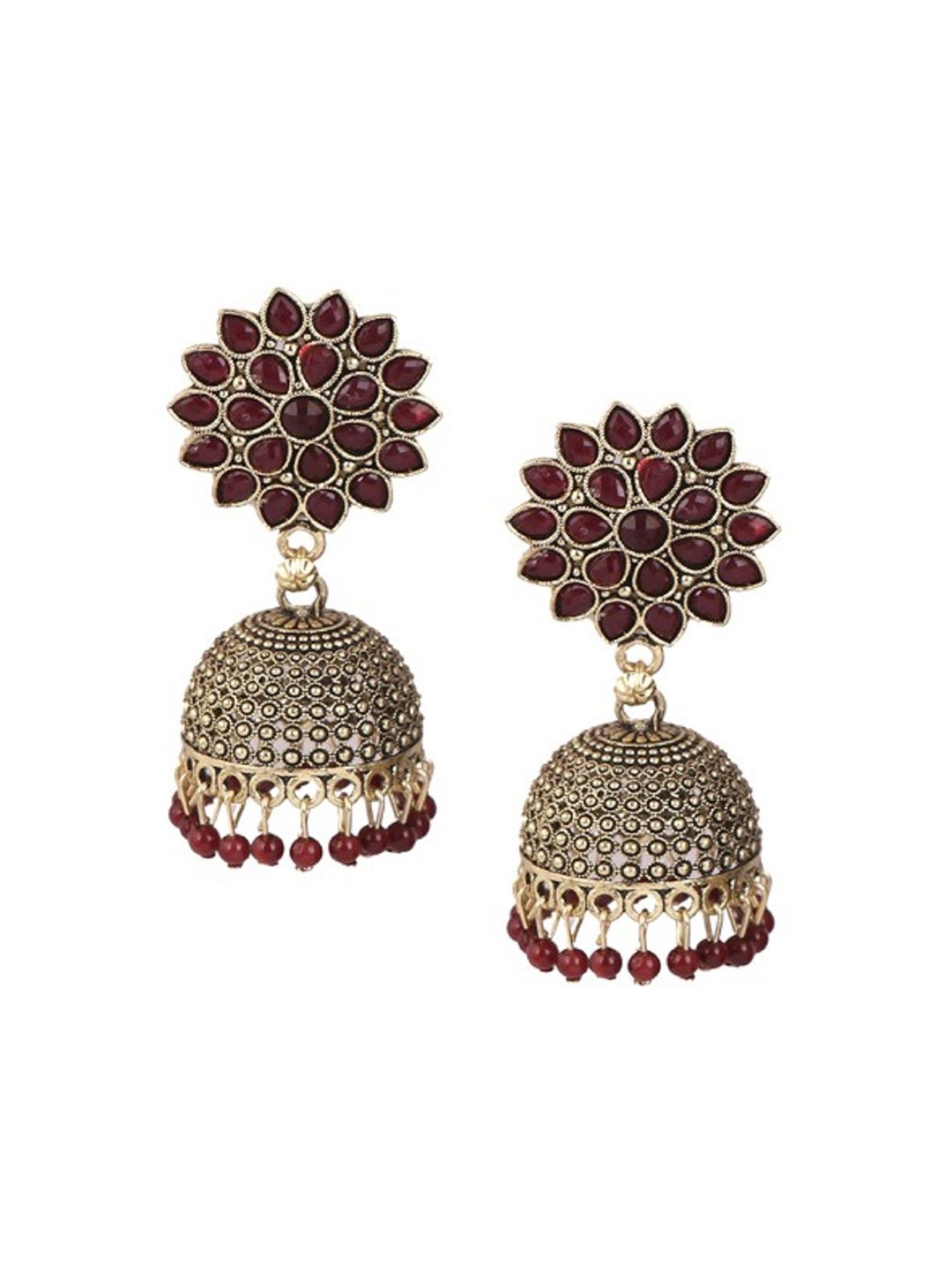 

JMBW INTERNATIONAL Gold-Plated Stone Studded & Beaded Sunflower Jhumkas