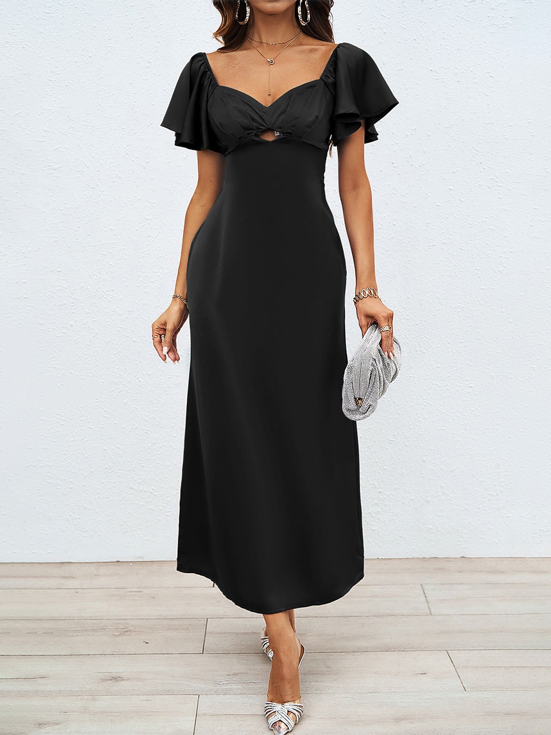 

LULU & SKY Off-Shoulder Flutter Sleeve A-Line Midi Dress, Black