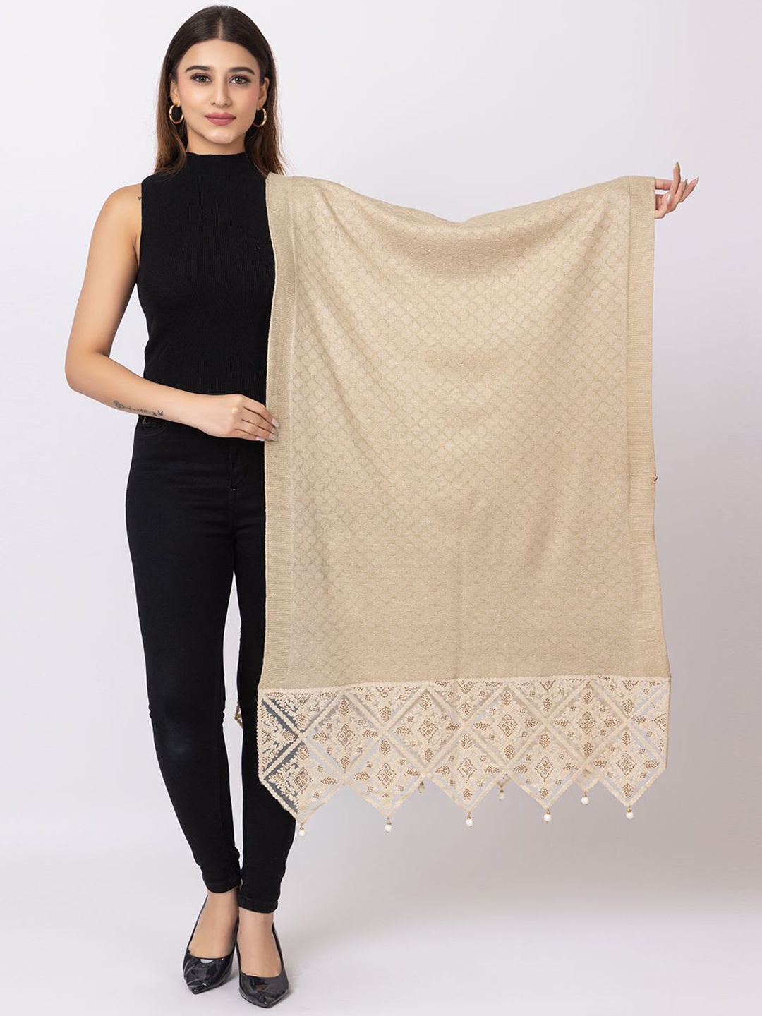 

PASHGIRI Women Woven Design Shawl, Camel brown