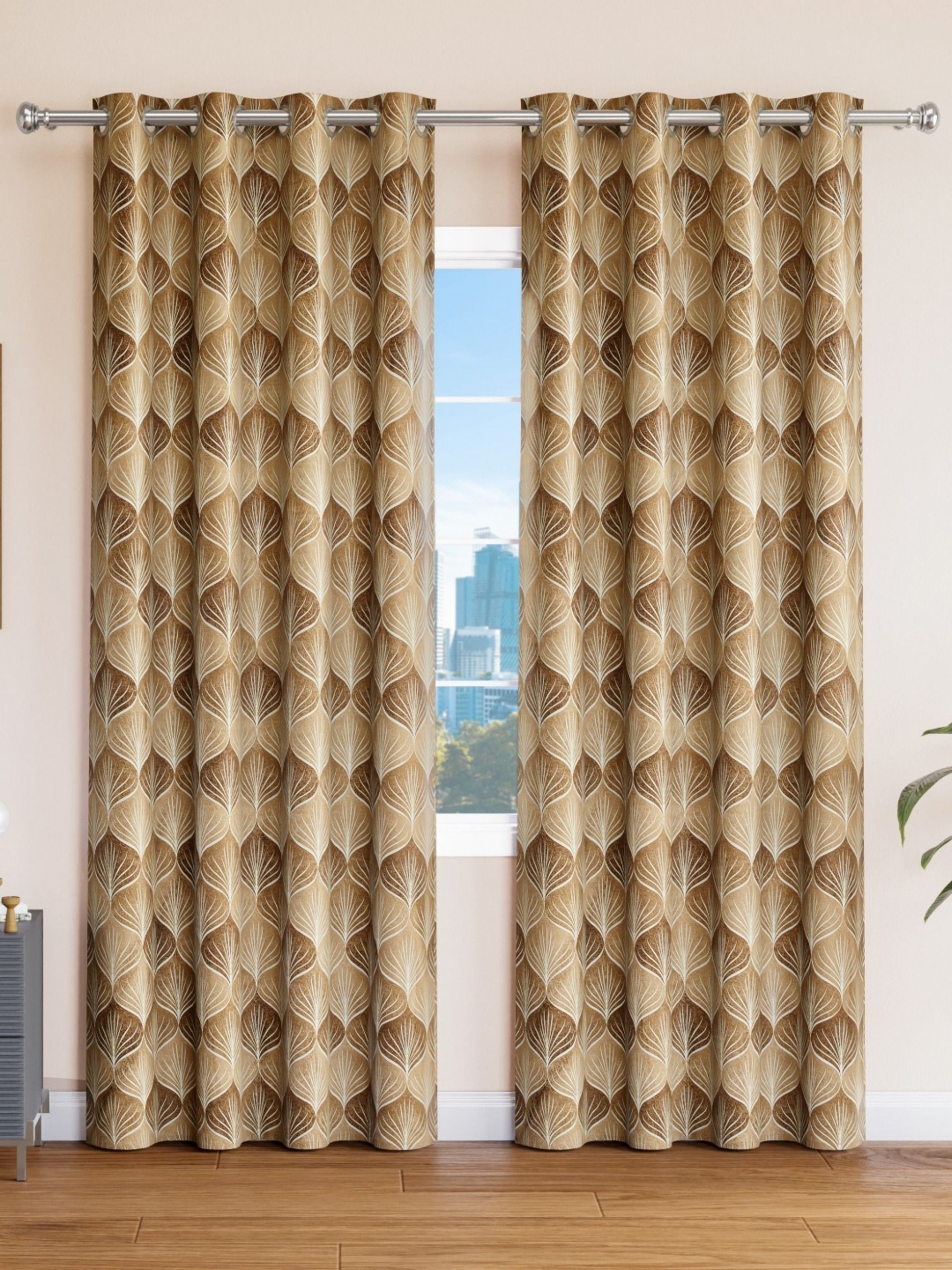 

Aura Gold-Toned & Brown Set of 2 Floral Door Curtain