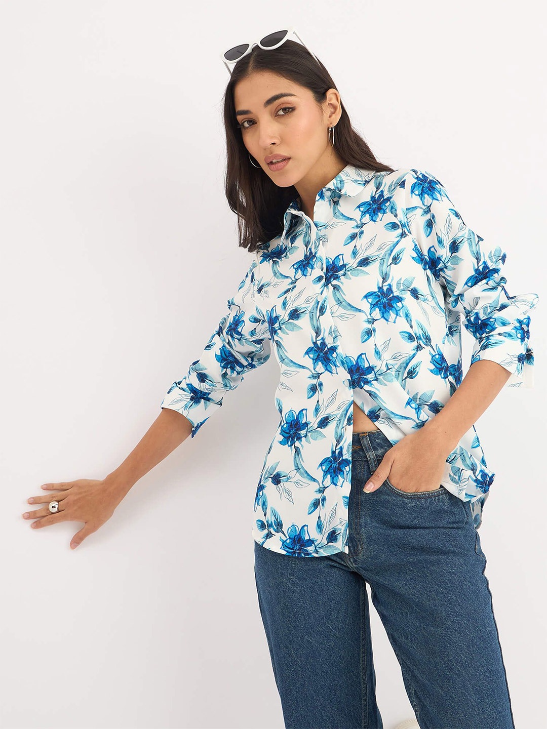 

SALT ATTIRE Women Floral Printed Party Shirt, White
