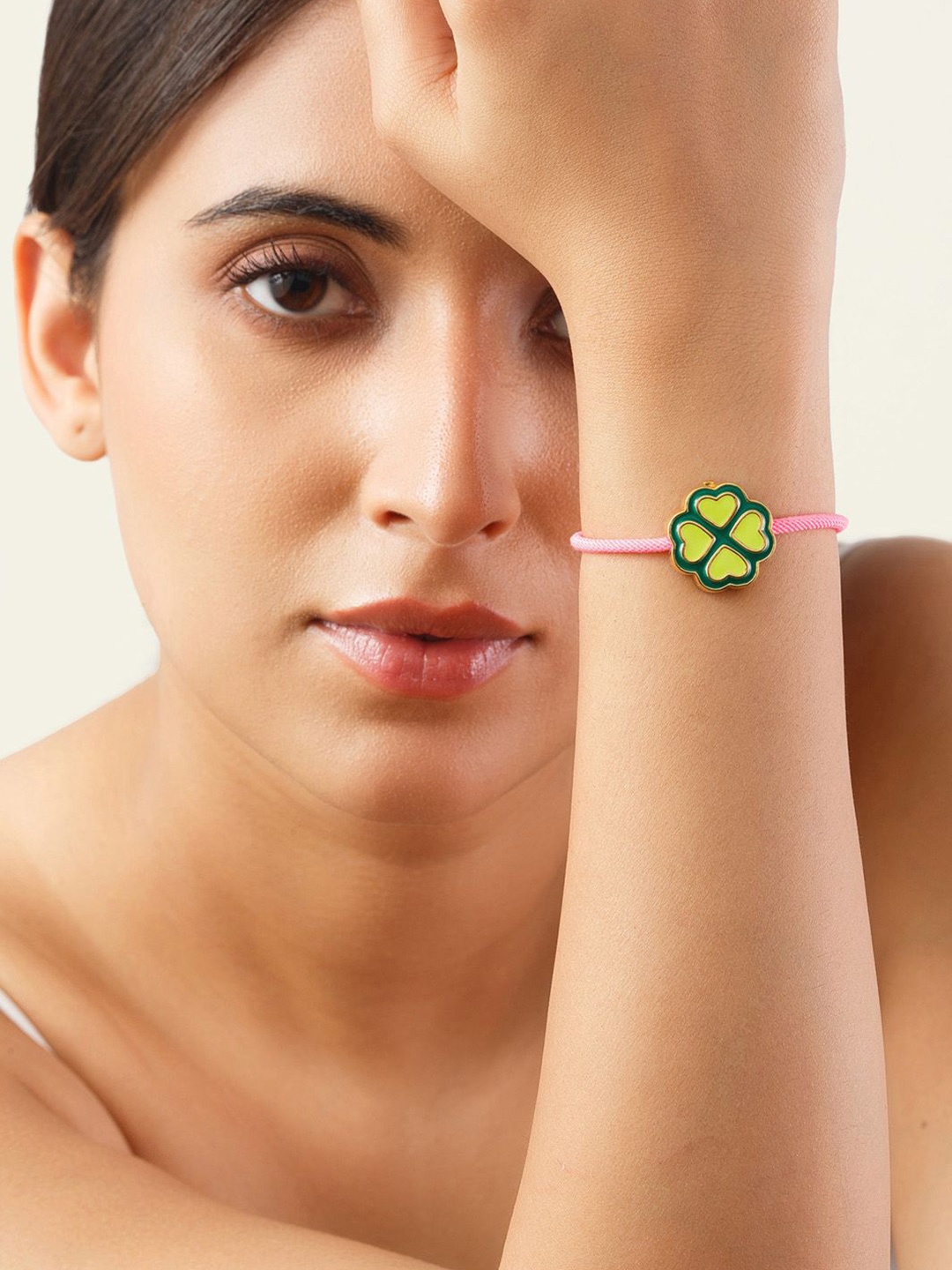 

Isharya Gold-Plated Clover Enamel Wraparound Bracelet, Pink