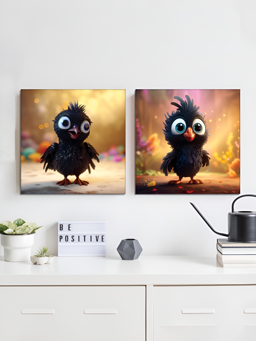 

RANDOM Black & Pink 2 Piece Birds and Animals Canvas Wall Paintings