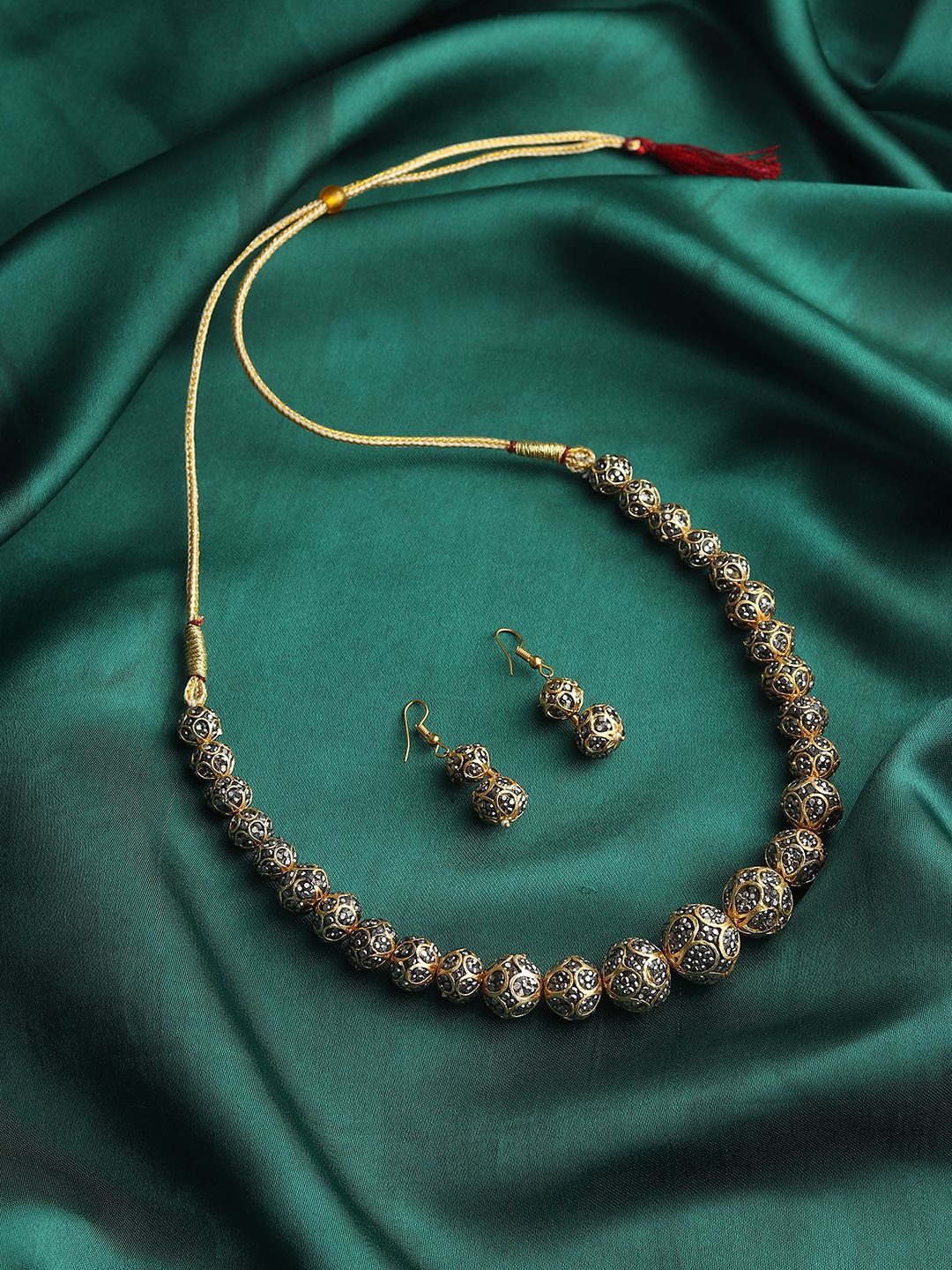 

RHOSYN Gold Plated Stones Studded and Beaded Jewellery Set