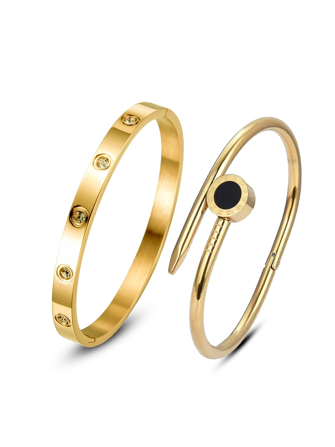 

DIVASTRI Set Of 2 Silver-Plated Stainless Steel American Diamond Cuff Bracelet, Gold