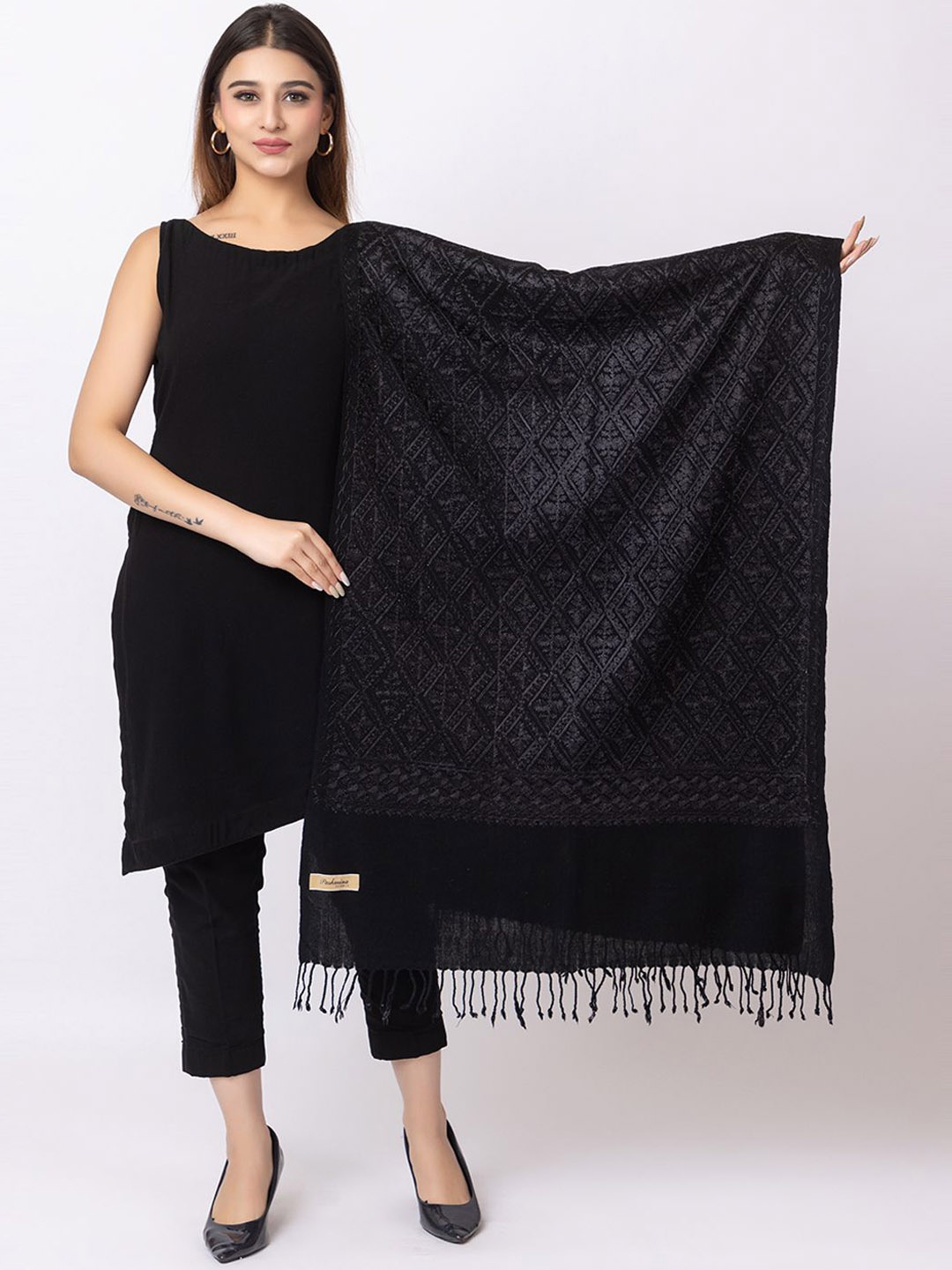 

PASHGIRI Women Woven Design Shawl, Black