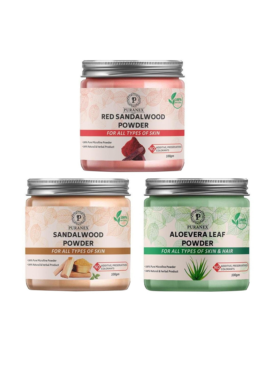 

Puranex Set Of 3 Red Sandal Wood, Sandalwood Powder & Aloevera Powder For Face, White