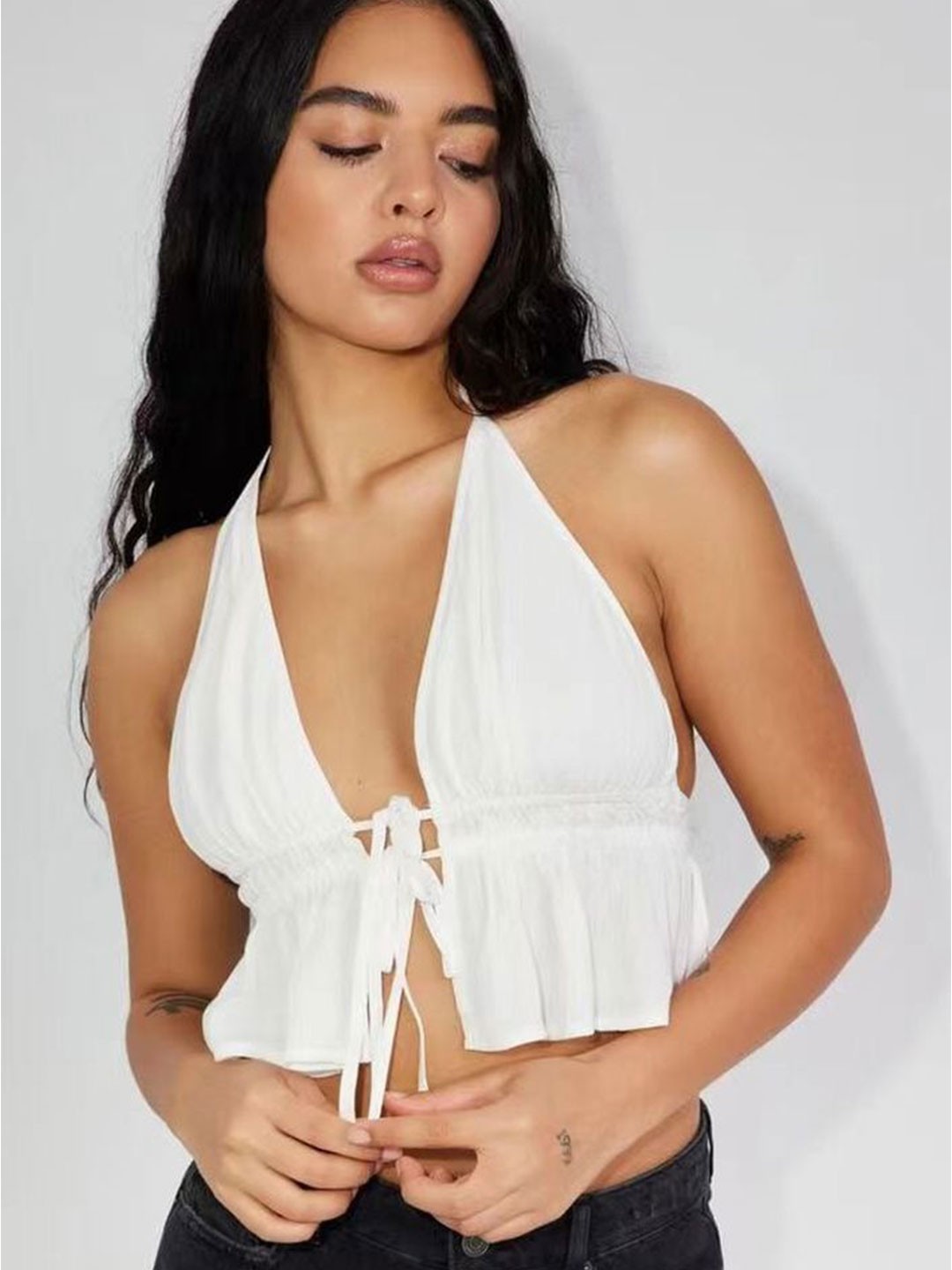

LULU & SKY Halter Neck Crop Top, White