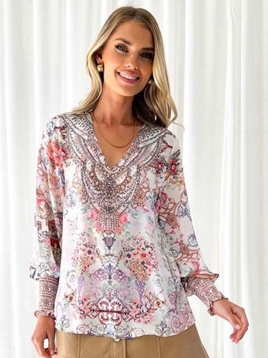 

LULU & SKY Floral Print Cowl Neck Top, Multi