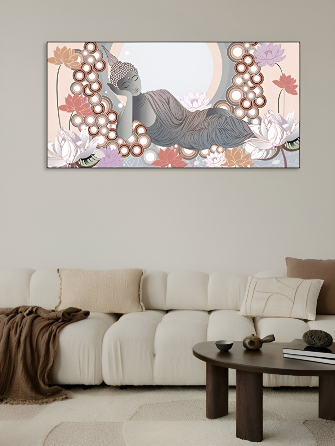 

nestroots Pink & Grey Buddha in sleeping Position Canvas Painting Wall Art