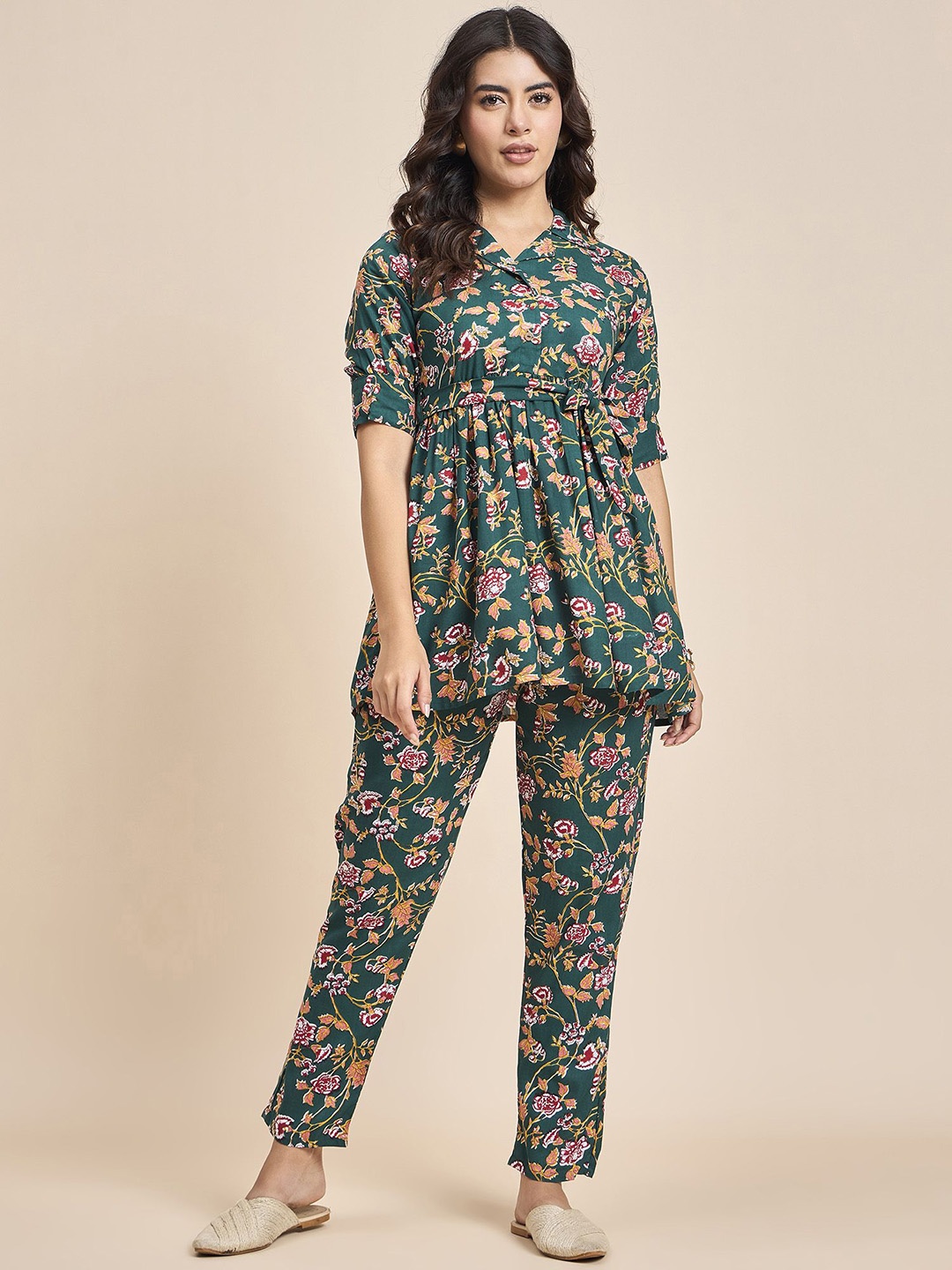 

TRUVON FASHIONS Printed Tunic & Trousers Co-Ord, Green