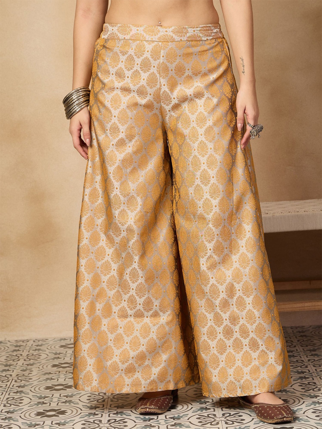 

InWeave Women Ethnic Motifs Flared Ethnic Palazzos, Grey