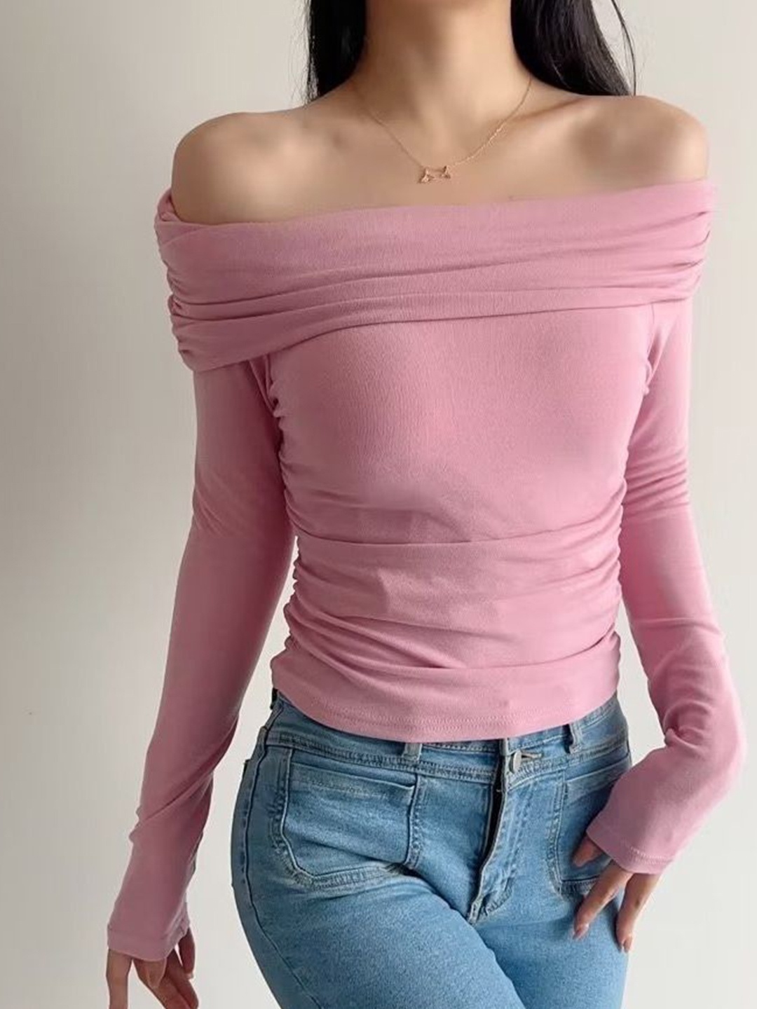 

LULU & SKY Off-Shoulder Bardot Top, Pink