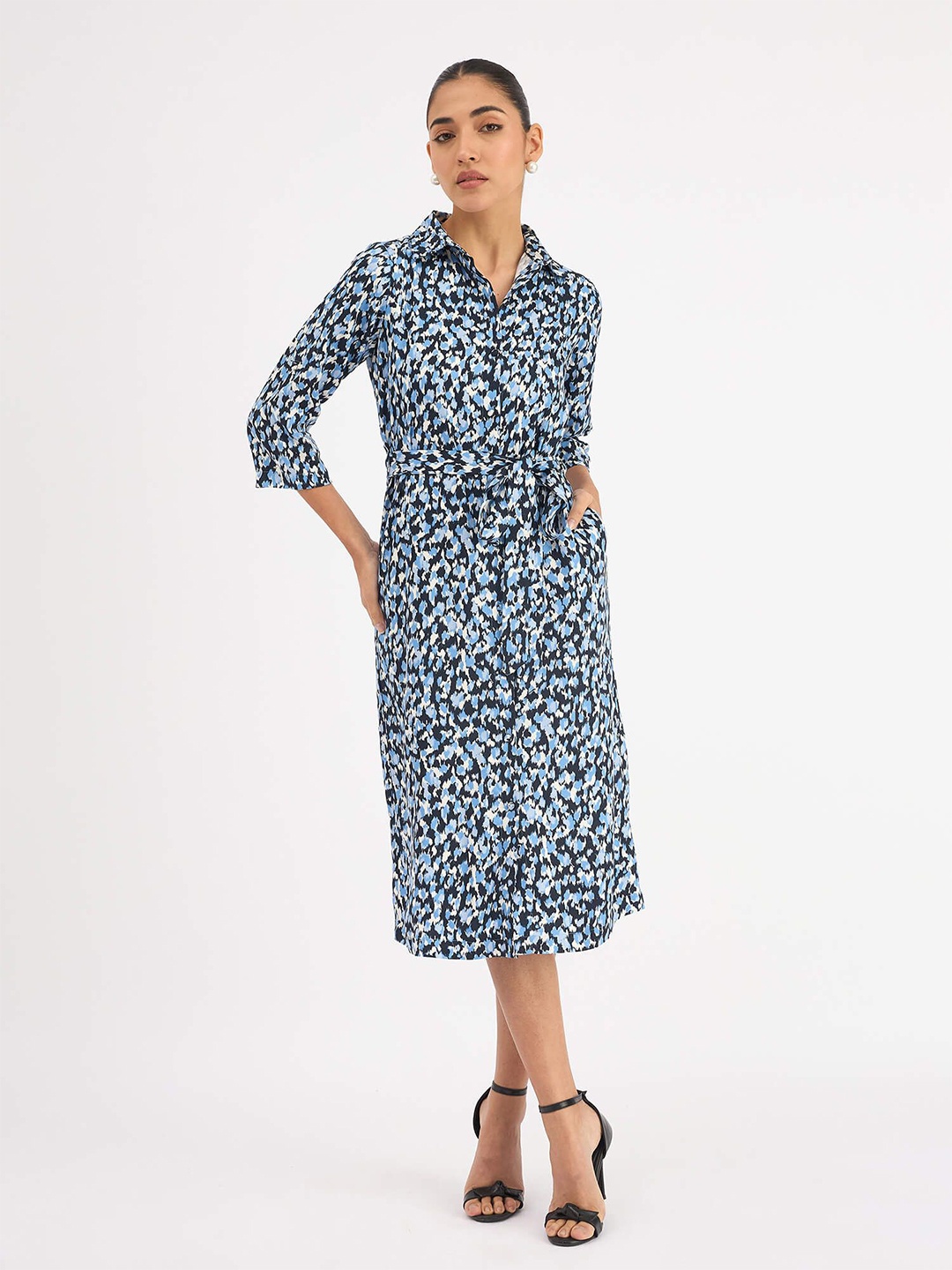 

SALT ATTIRE Women Animal Printed Cotton Midi Dress, Blue