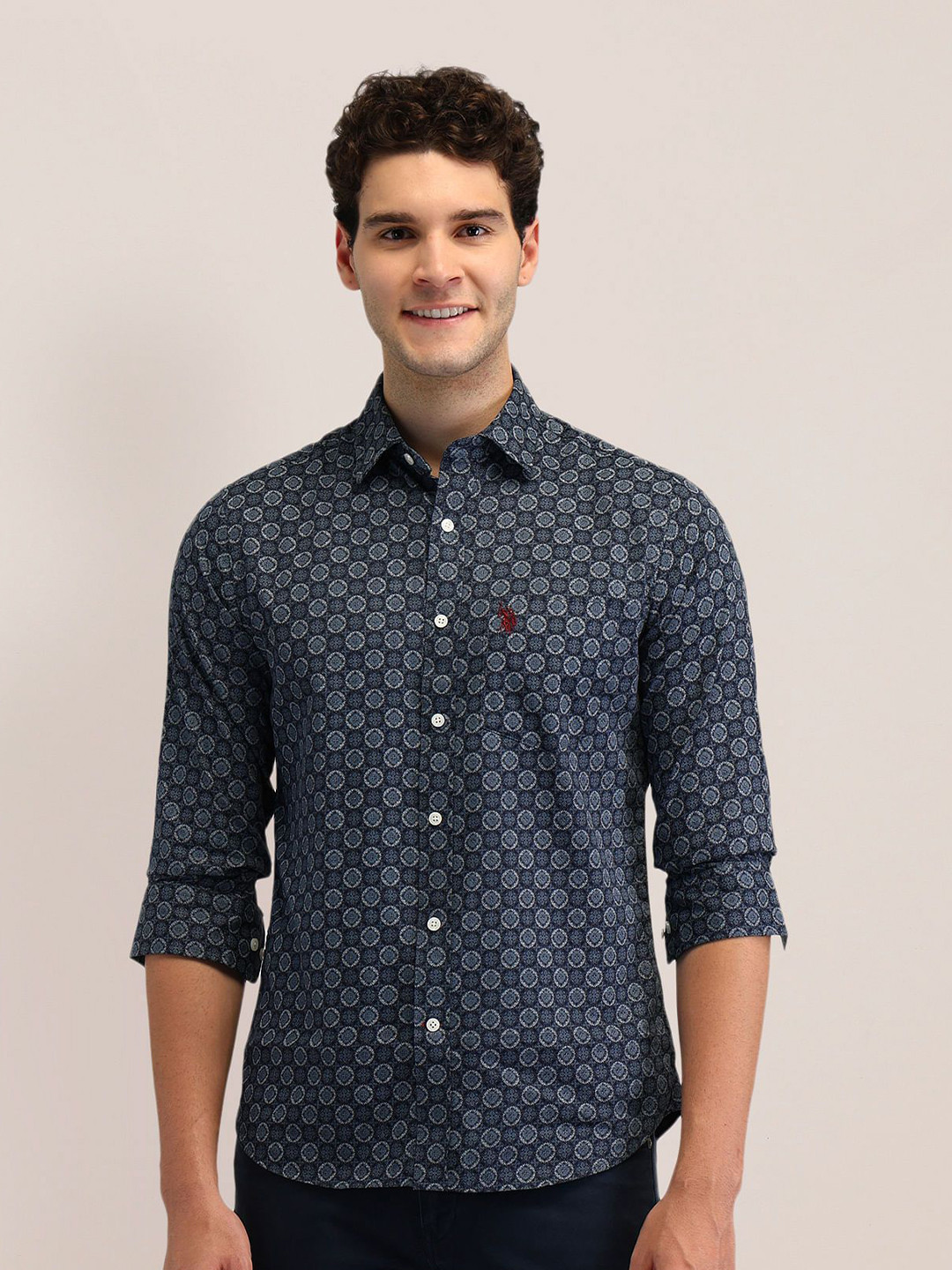 

U.S. Polo Assn. Men Tailored Fit Floral Opaque Printed Formal Shirt, Blue