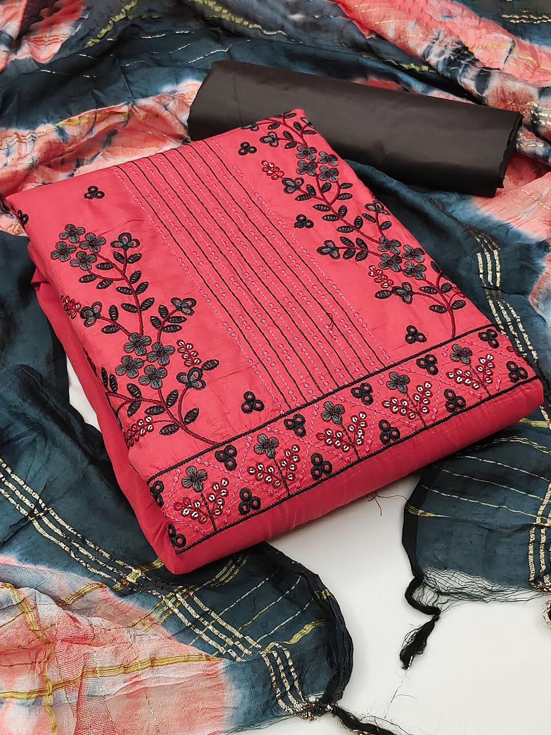 

Maroosh Embroidered Unstitched Dress Material, Coral