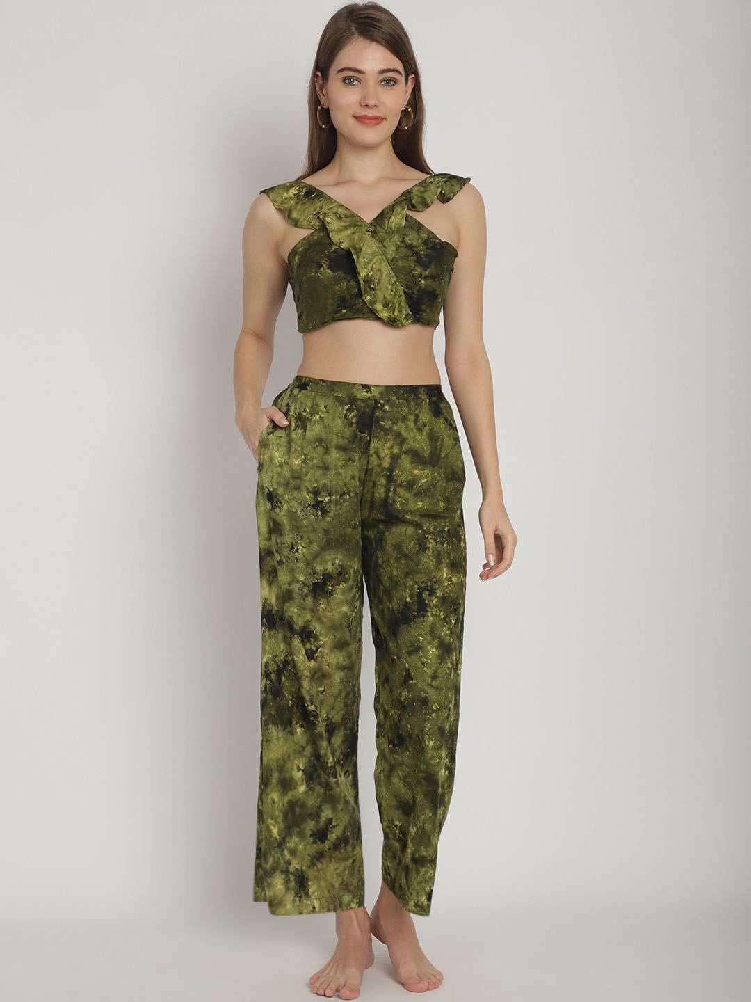 

Blissence Printed Swimwear Cover Up Set, Green