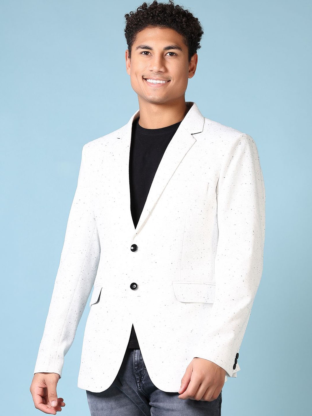 

V-Mart Printed Single-Breasted Blazer, White