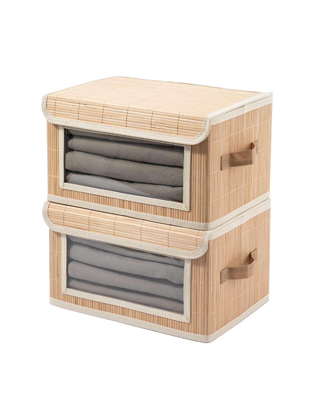 

HomeStorie Brown 2 Pcs Striped Bamboo Vision Storage Boxes Multi-Utility Organisers