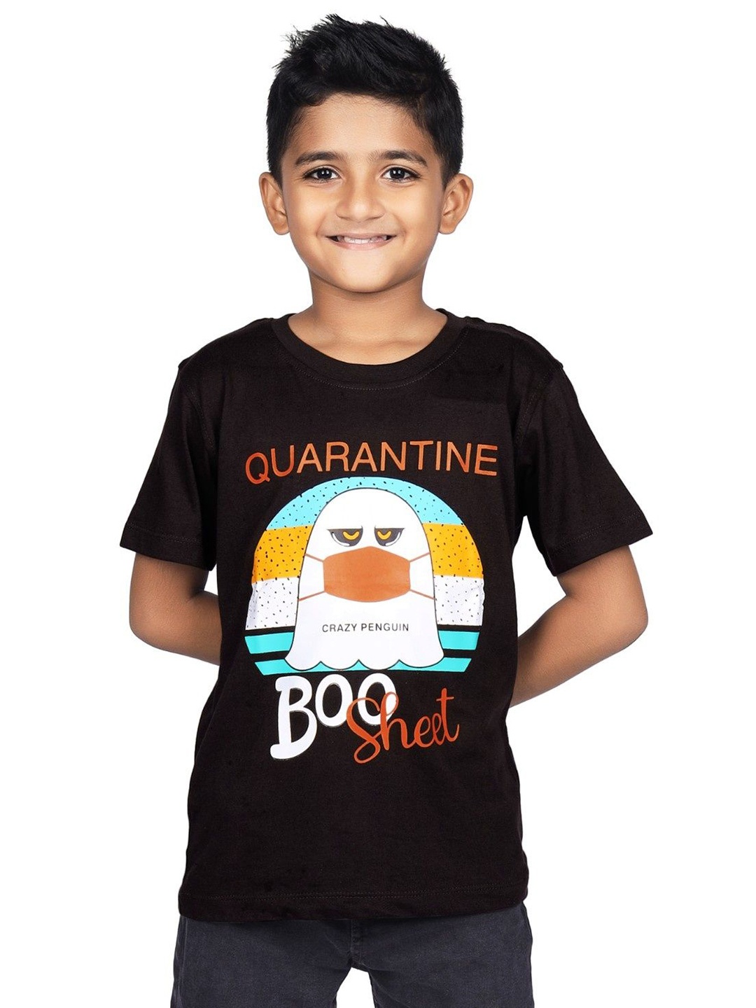 

CRAZYPENGUIN ELITE Boys Graphic Printed Round Neck Cotton Relaxed Fit T-shirt, Black